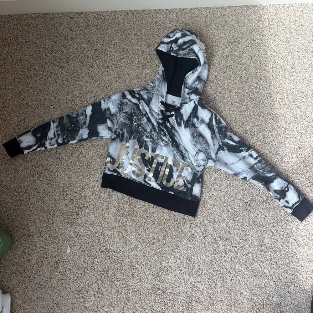 Justice Black and Gray Kids Zip up, Sweatshirt and Tshirt Bundle Size 10